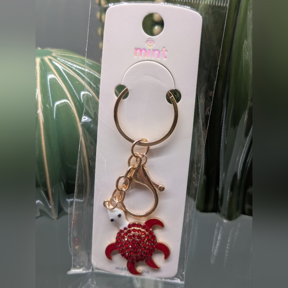 Mint Sparkling Red Turtle Keychain/Bagcharm